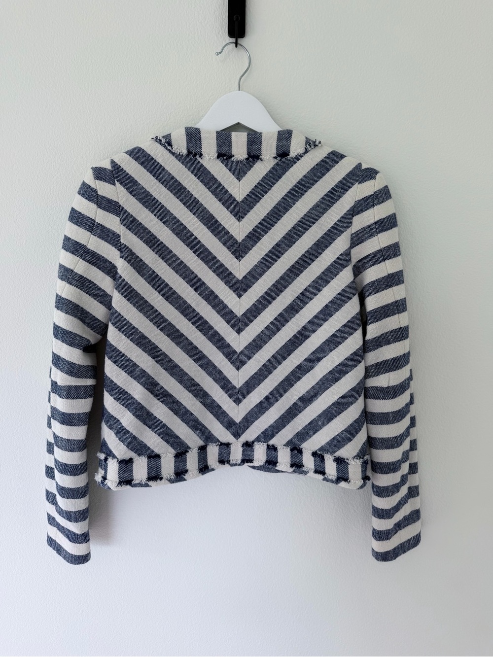 Rebecca Minkoff Salinas Blue White Striped Croped Bomber Jacket Size 2 - Picture 7 of 8
